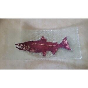 Jones Glassworks Fused Glass Salmon Fish Curved Platter 12" x 5" Signed 2003